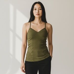 Free People Olive Green Ribbed Tank Top Racerback Corset Boho Women’s S